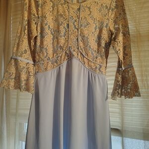 Chic Lace Overlay Dress in Gold and Gray